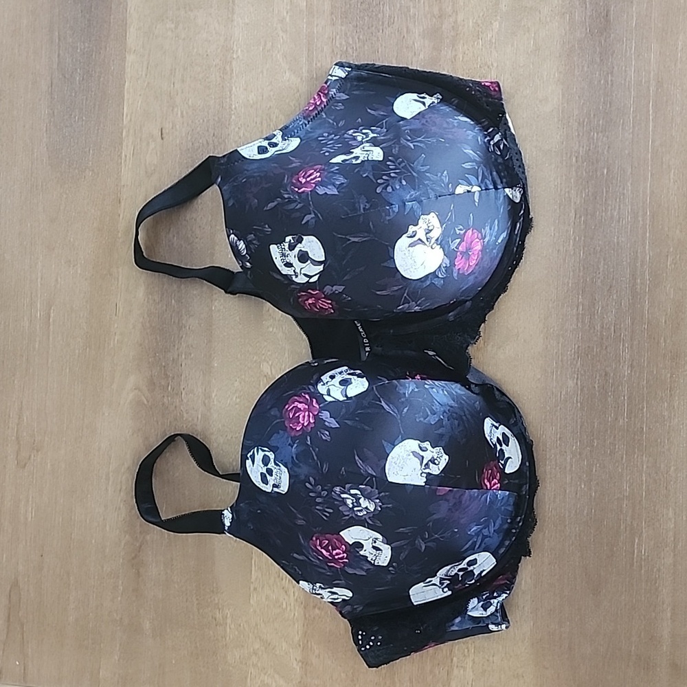 Torrid Skull Floral T-Shirt Bra 42F Goth Halloween Plus Size NWT - Picture 5 of 8